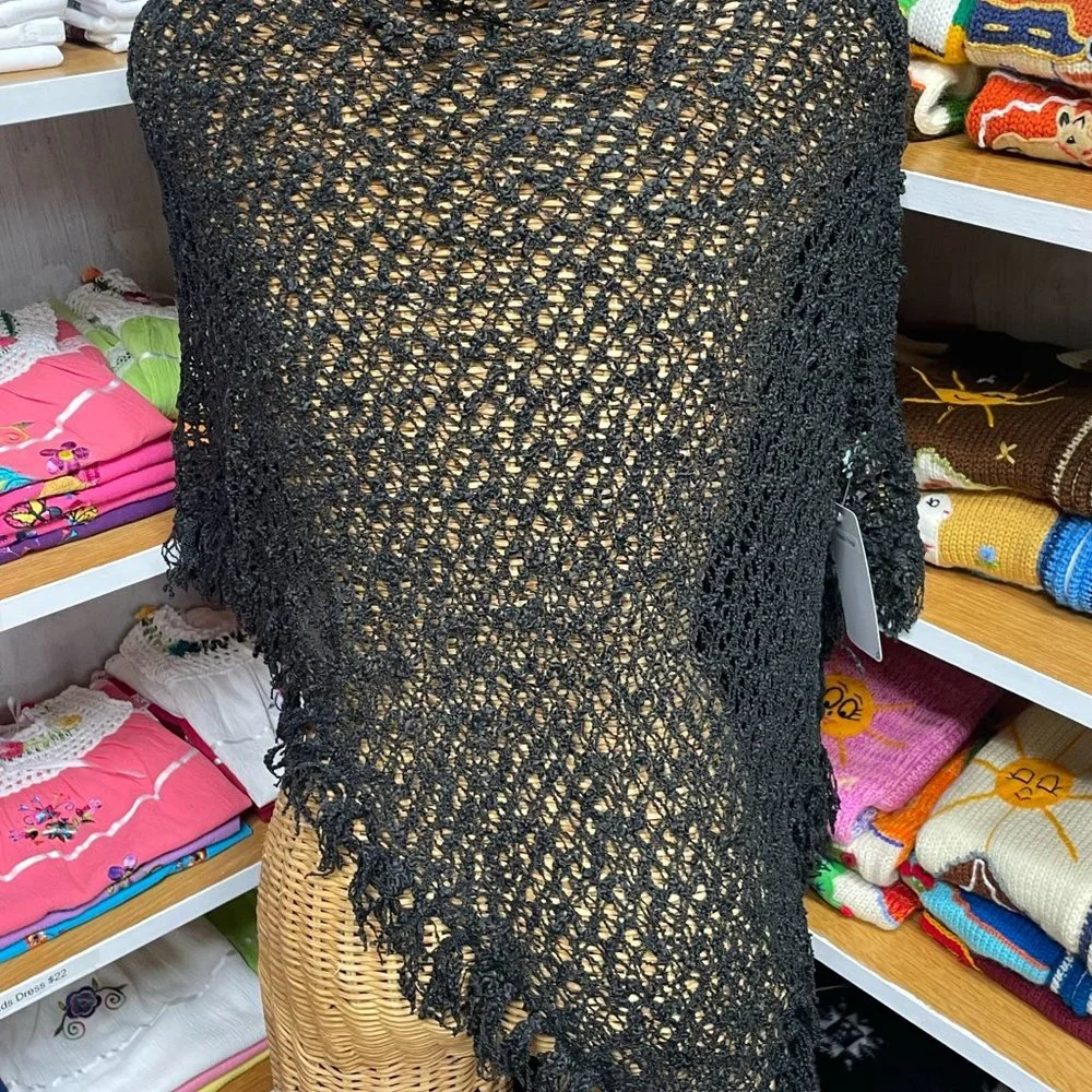 - NEW SOFT MESH KNIT SCARF PONCHO COVER  Black - Picture 4 of 8